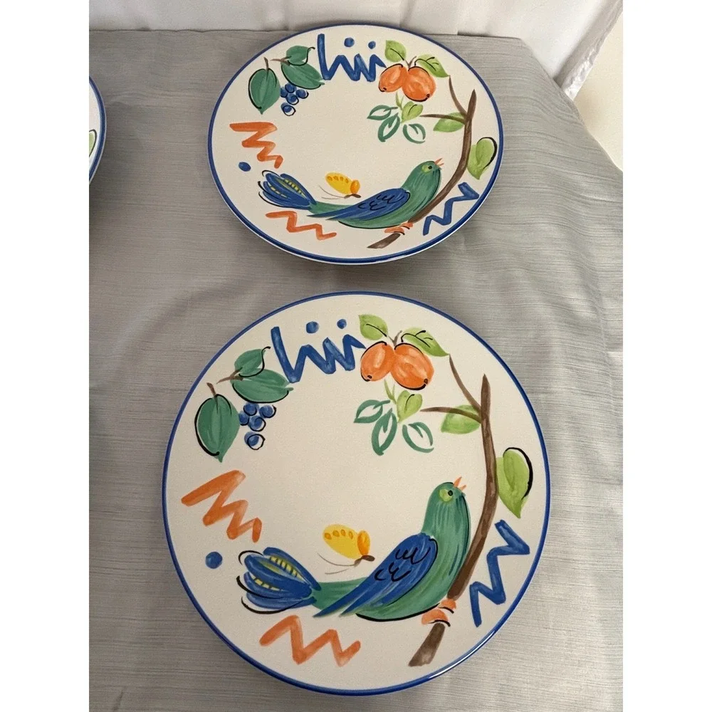 Vintage Mikasa Spring Song Dinner Plates Set of 4 Fashion Plate Blue Bird Japan